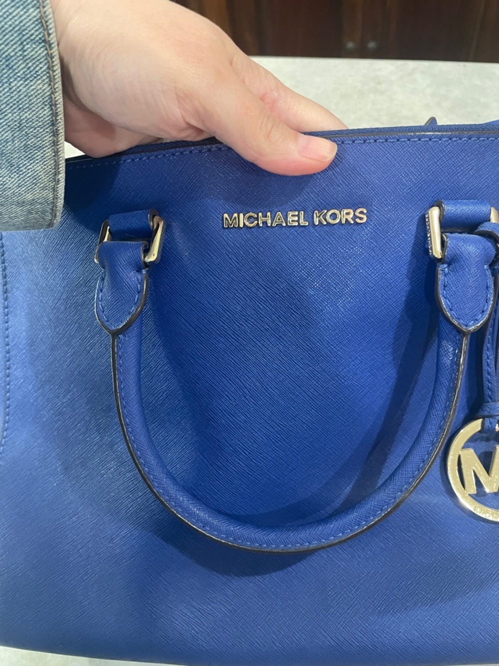 Michael Kors Royal Blue Saffiano Leather Satchel with Gold Hardware - Picture 3 of 7